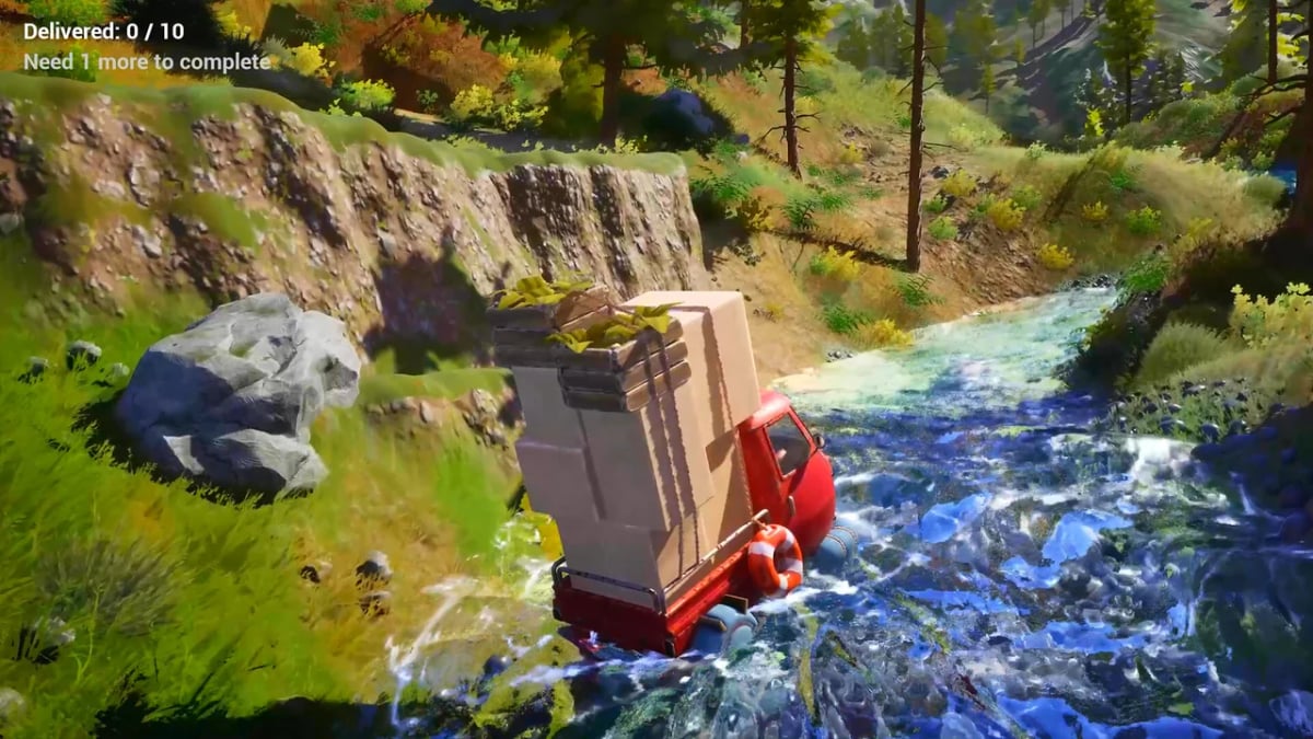 Deliver packages in foresty mountains and avoid thieving boars in the Death Stranding-adjacent and quite calm-looking Pinetrail