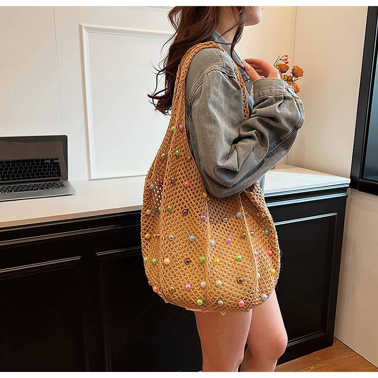 Boho Crochet Beach Tote Shoulder Bag