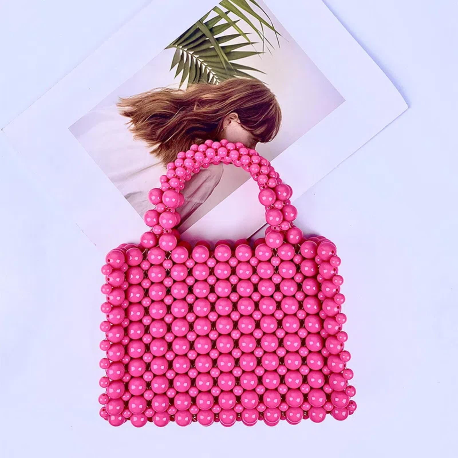 HIPIHOM Handmade Acrylic Beaded Pearl Clutch