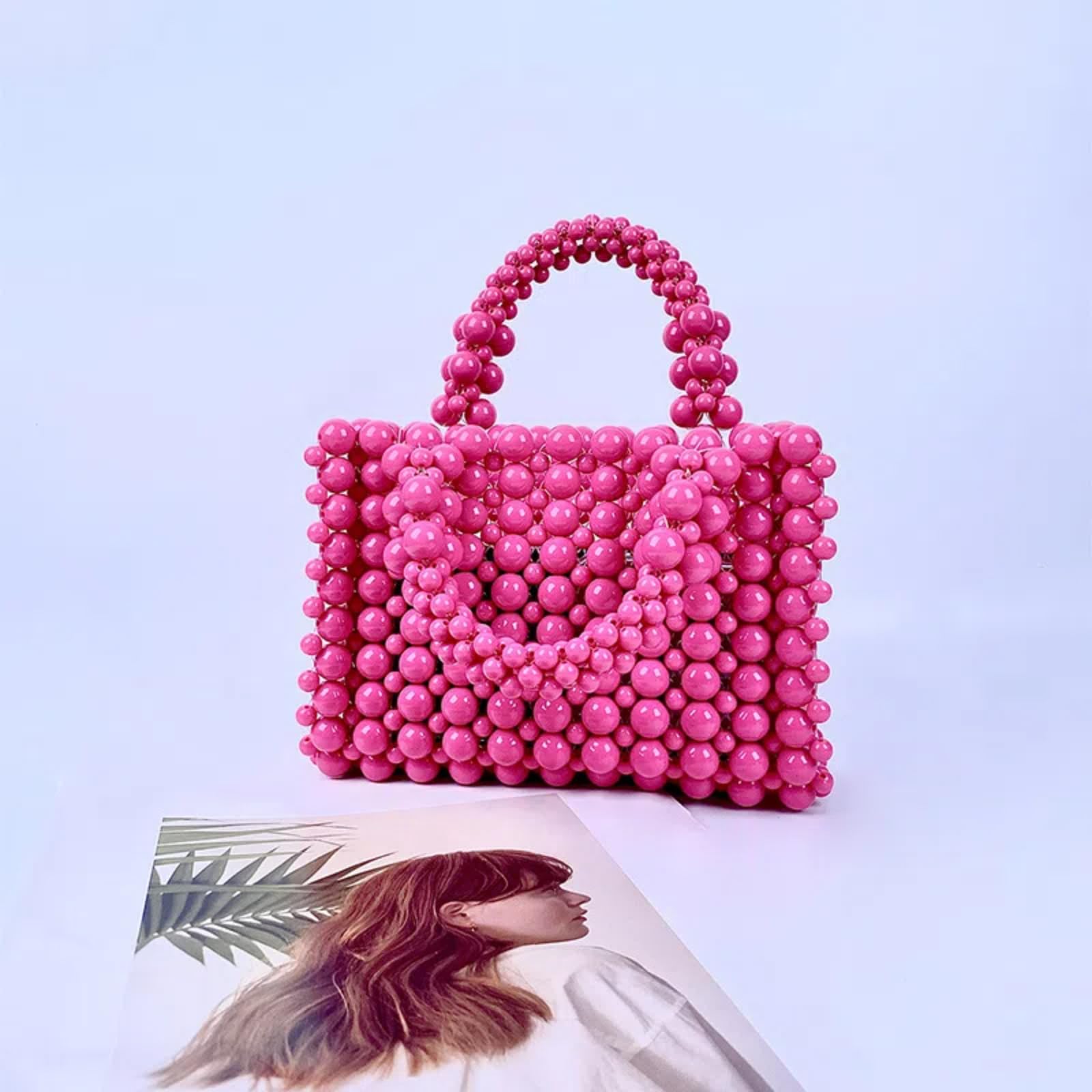 HIPIHOM Handmade Acrylic Beaded Pearl Clutch