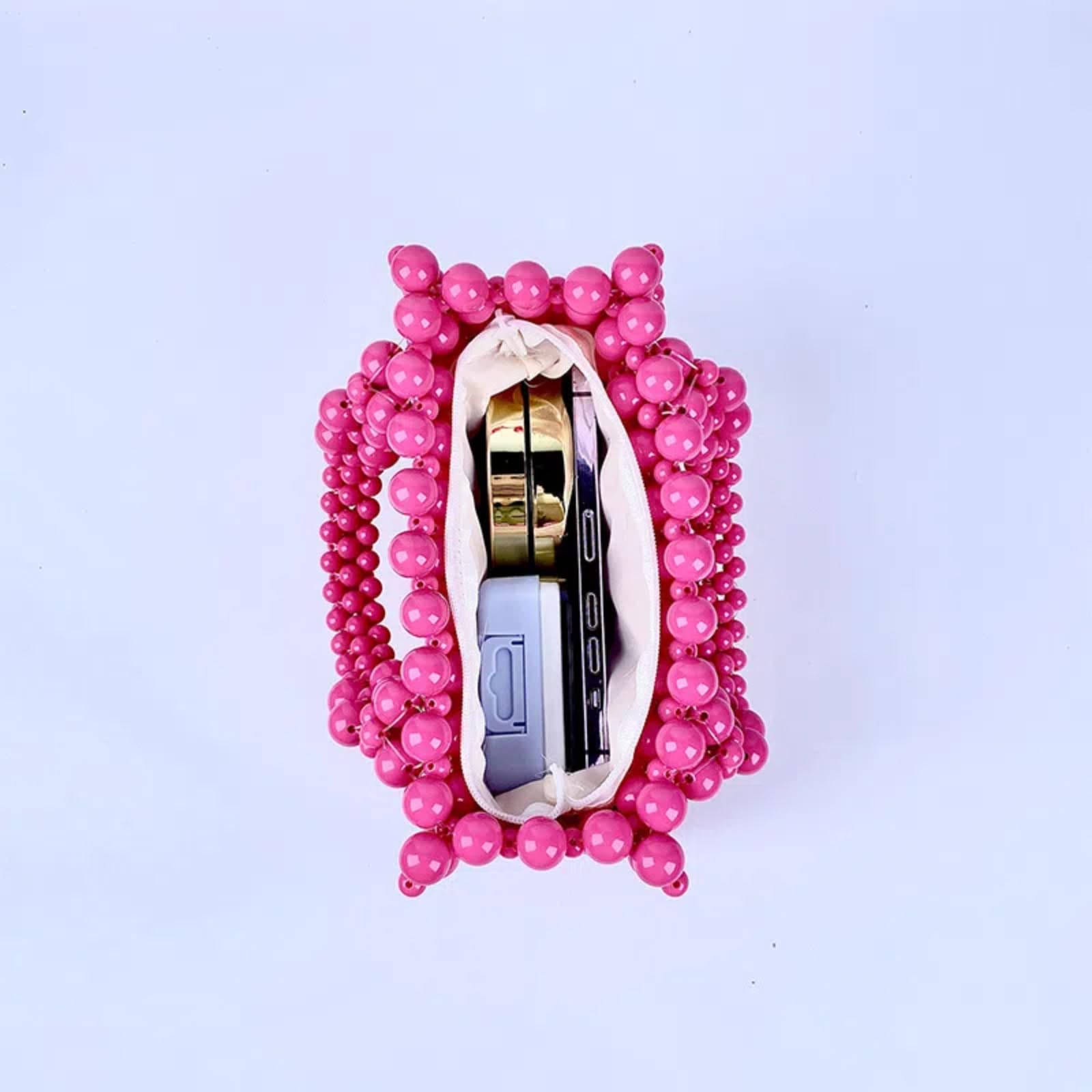 HIPIHOM Handmade Acrylic Beaded Pearl Clutch