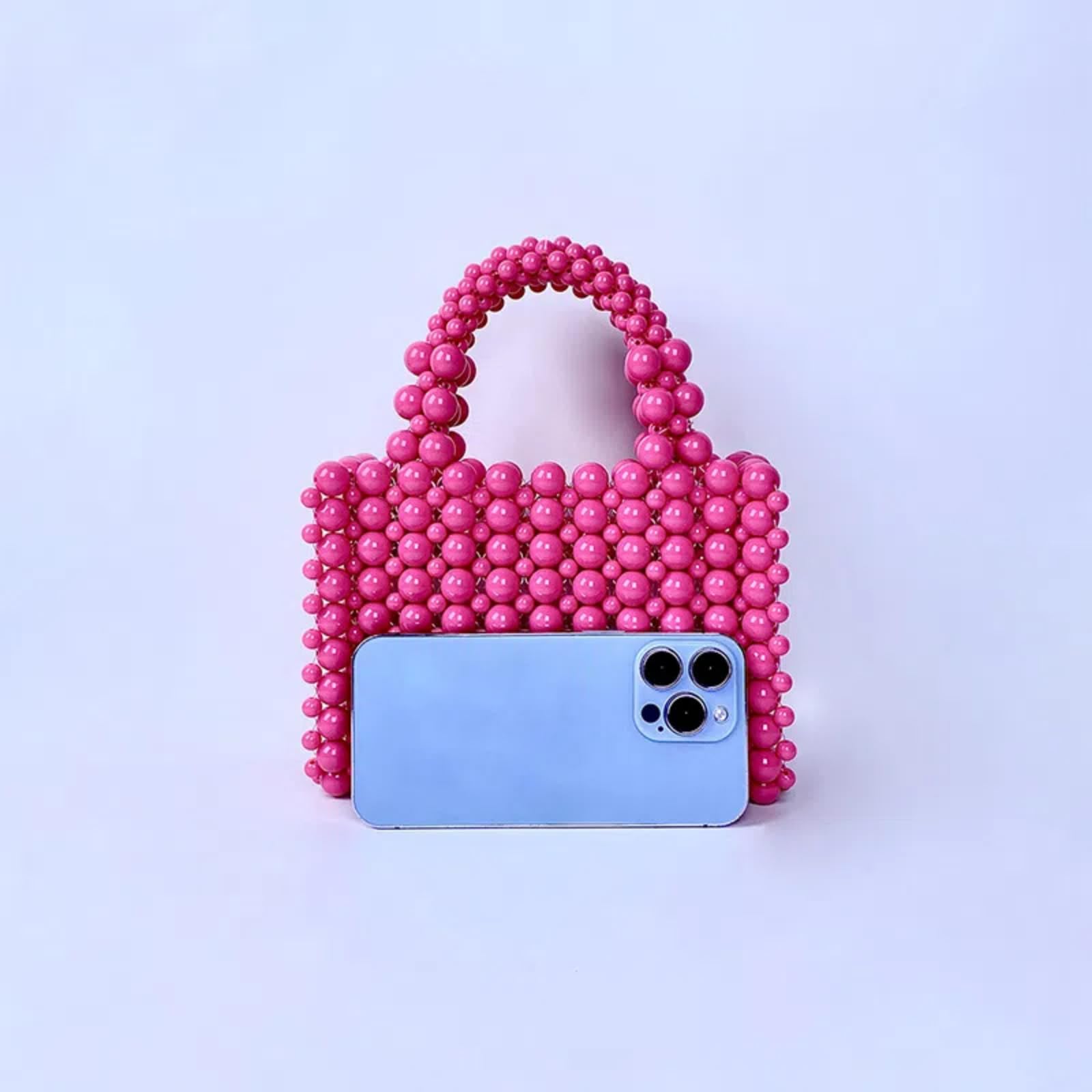 HIPIHOM Handmade Acrylic Beaded Pearl Clutch