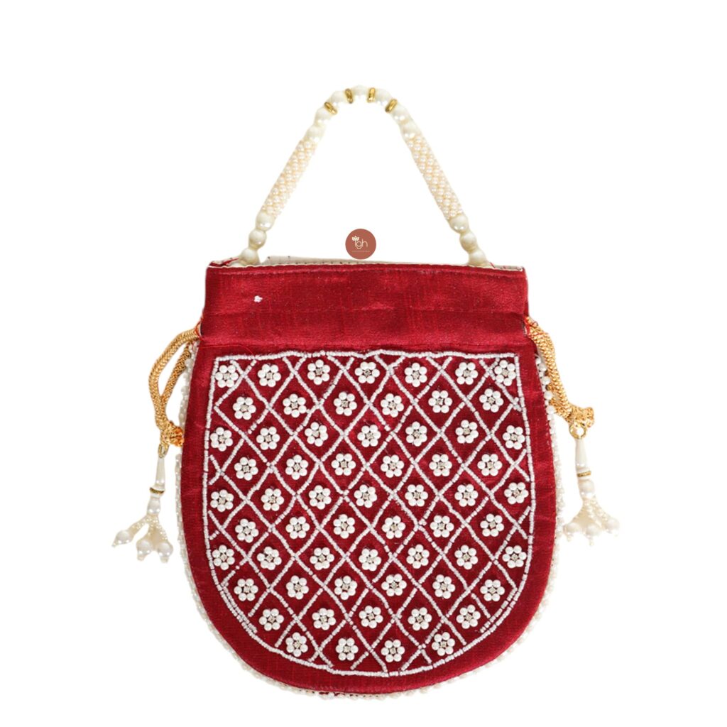 IGH Maroon Beaded Pearl Potli Bag