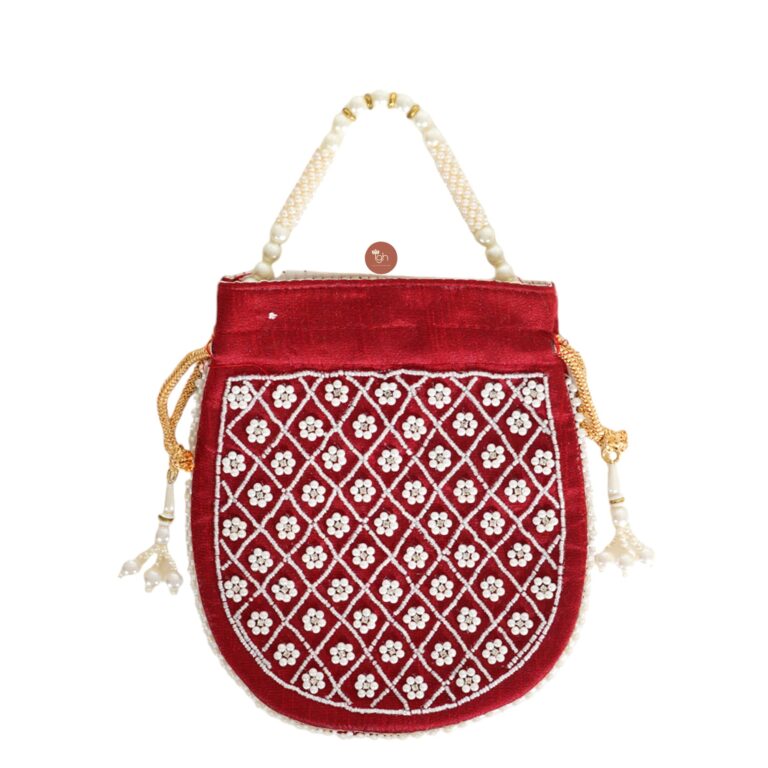 IGH Maroon Beaded Pearl Potli Bag