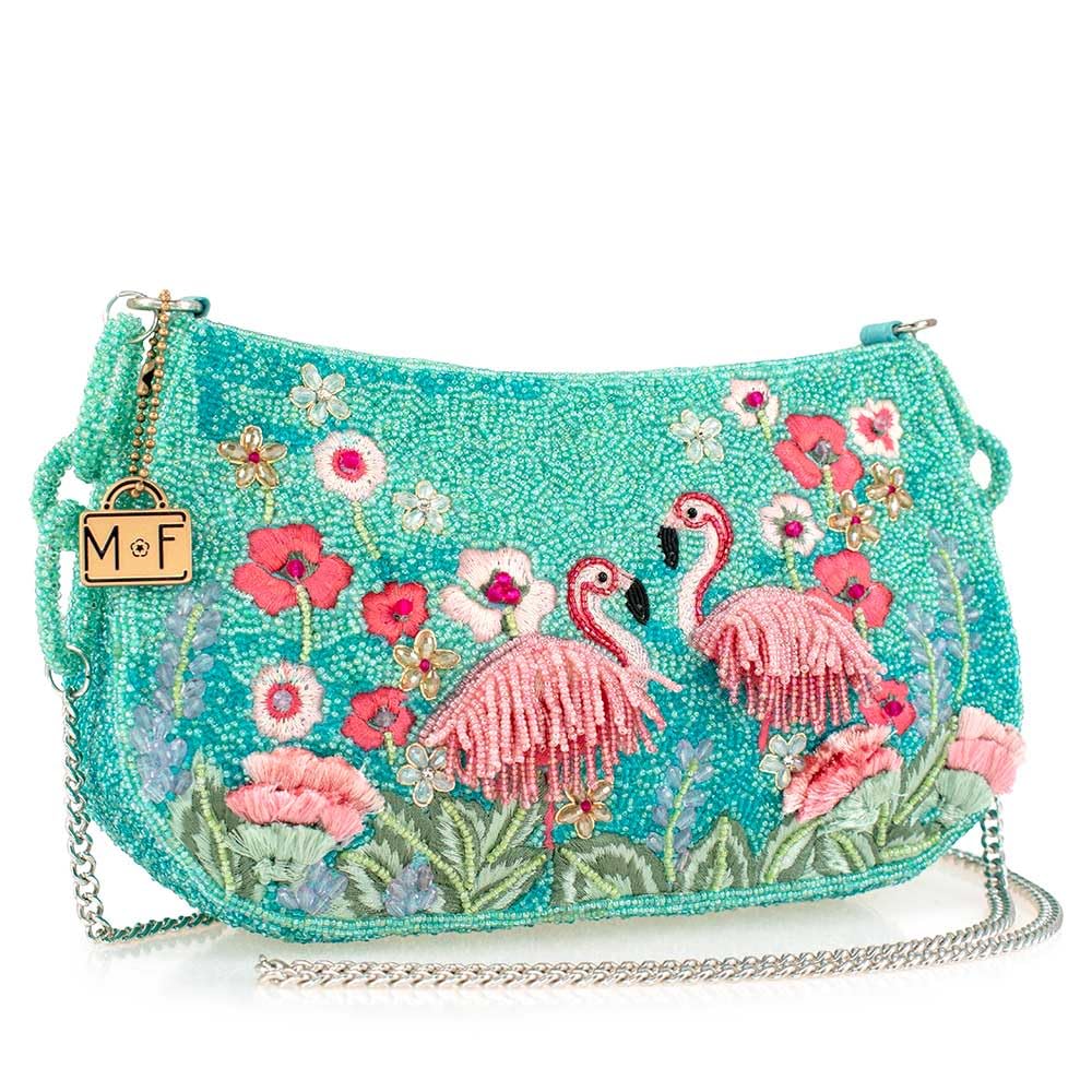 Mary Frances Flirty Flamingos Multicolor Beaded Crossbody Clutch Handbag