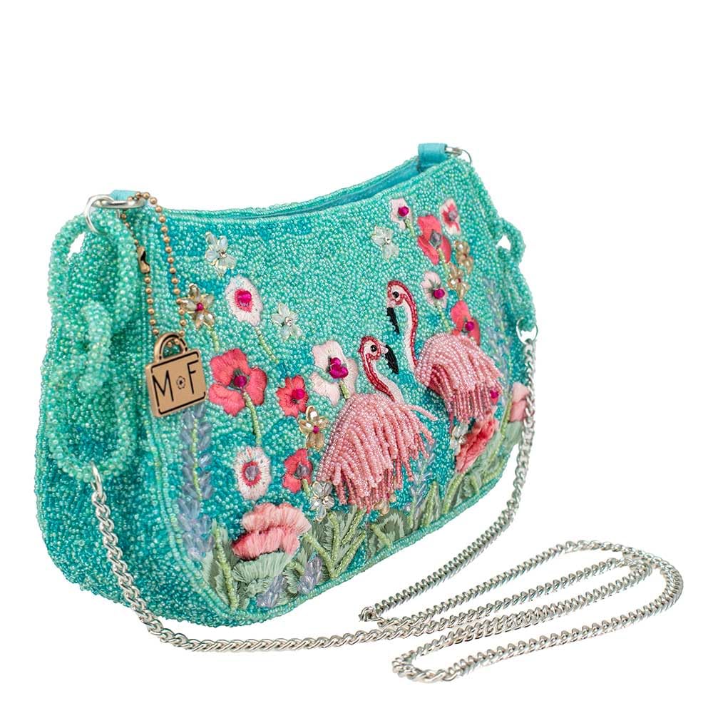 Mary Frances Flirty Flamingos Multicolor Beaded Crossbody Clutch Handbag