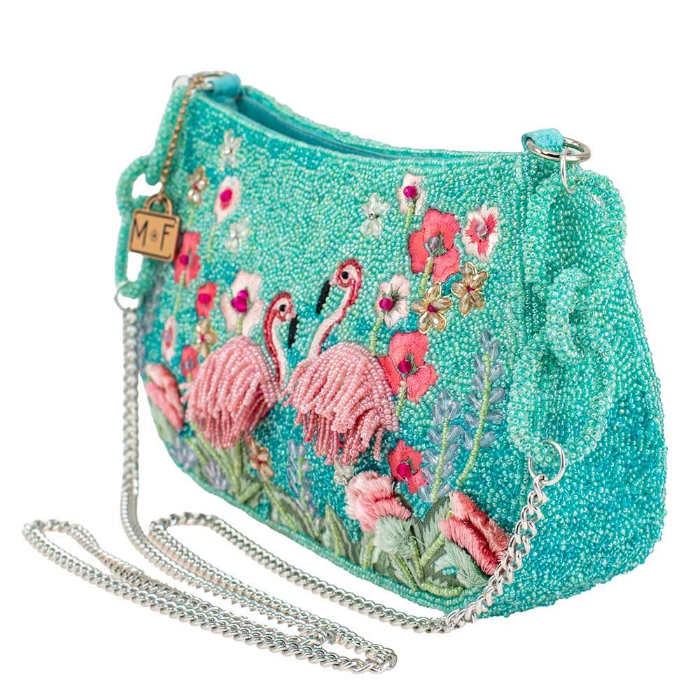 Mary Frances Flirty Flamingos Multicolor Beaded Crossbody Clutch Handbag