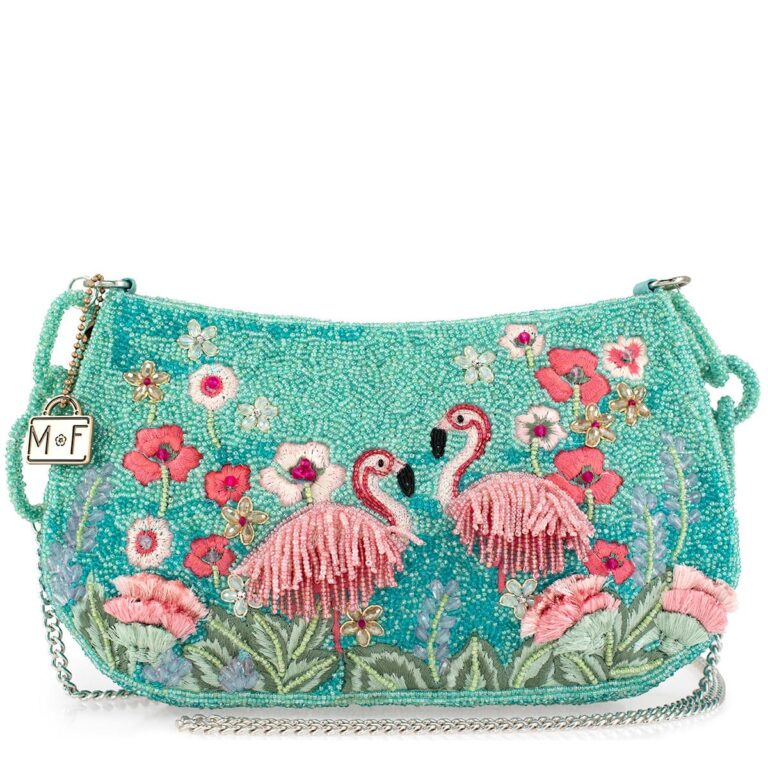 Mary Frances Flirty Flamingos Multicolor Beaded Crossbody Clutch Handbag