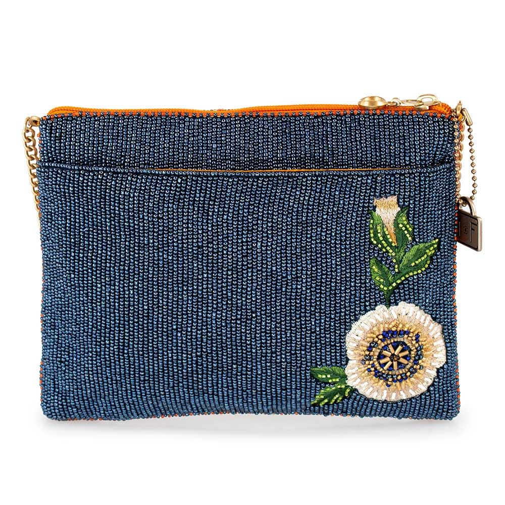Mary Frances Wild Abandon Orange Beaded Floral Mini Crossbody Clutch Handbag