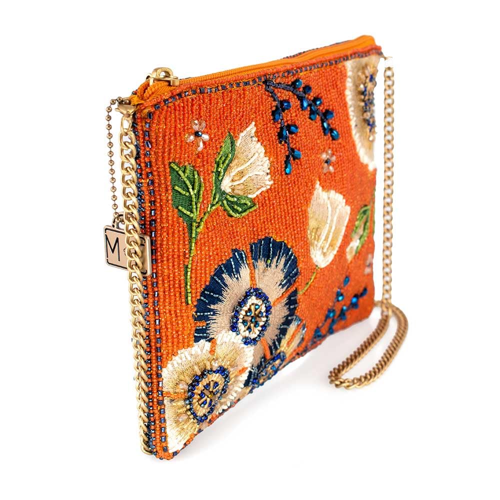 Mary Frances Wild Abandon Orange Beaded Floral Mini Crossbody Clutch Handbag