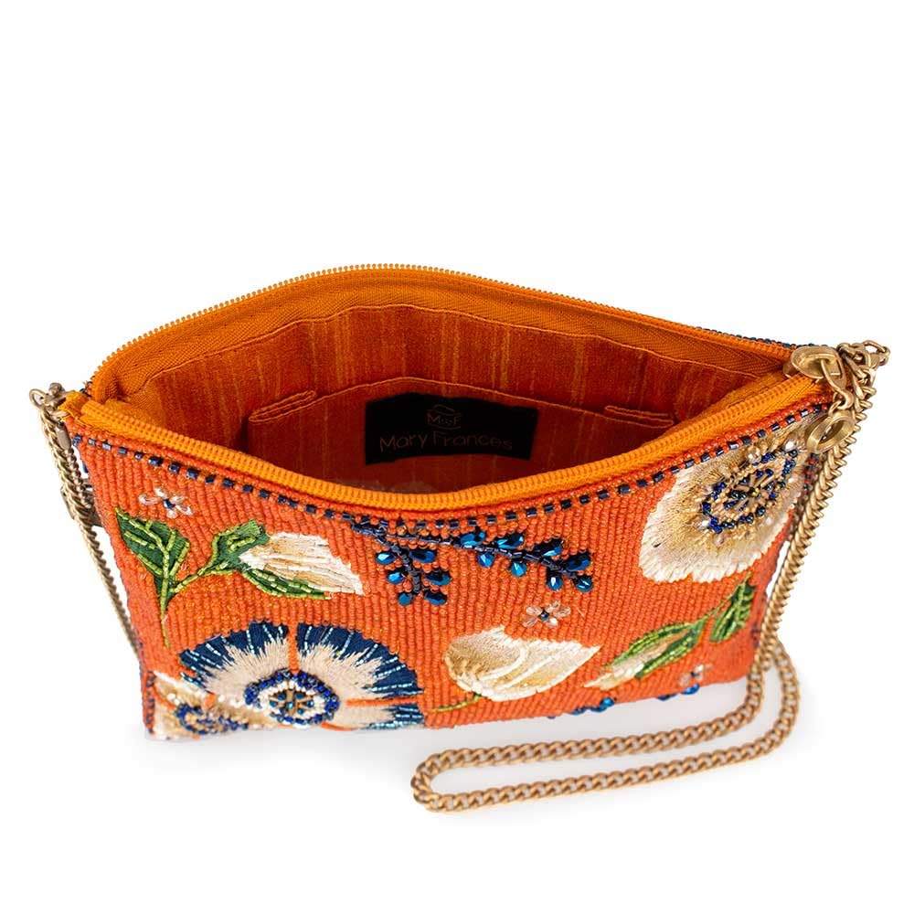 Mary Frances Wild Abandon Orange Beaded Floral Mini Crossbody Clutch Handbag