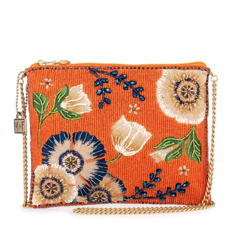Mary Frances Wild Abandon Orange Beaded Floral Mini Crossbody Clutch Handbag