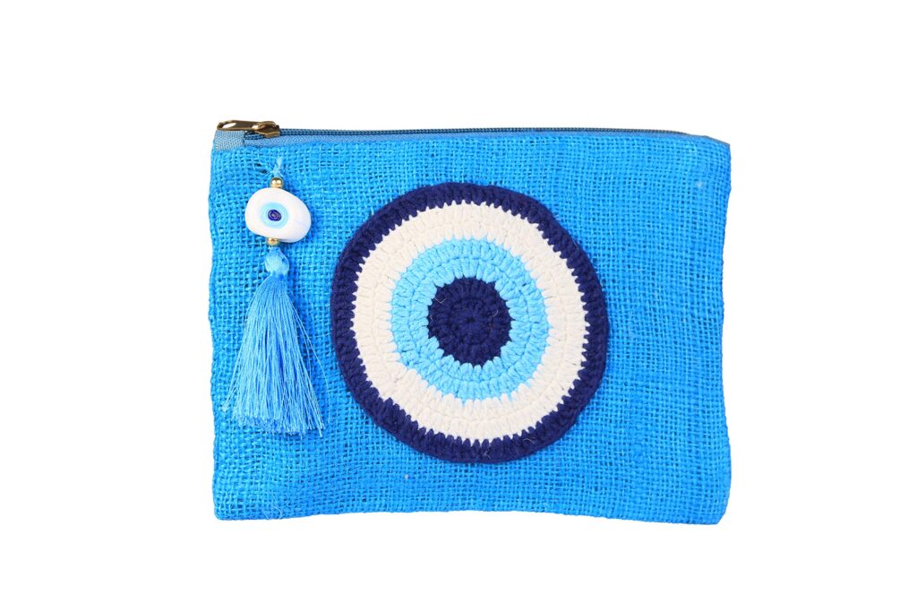 Turquoise Evil Eye Jute Clutch