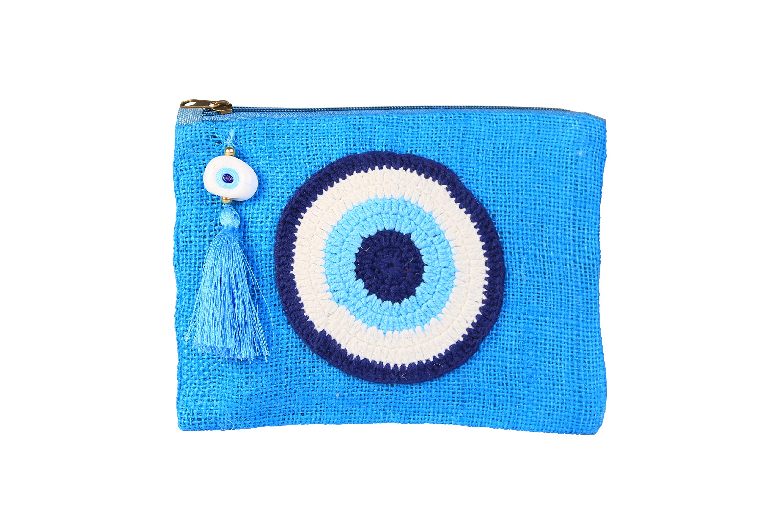 Turquoise Evil Eye Jute Clutch