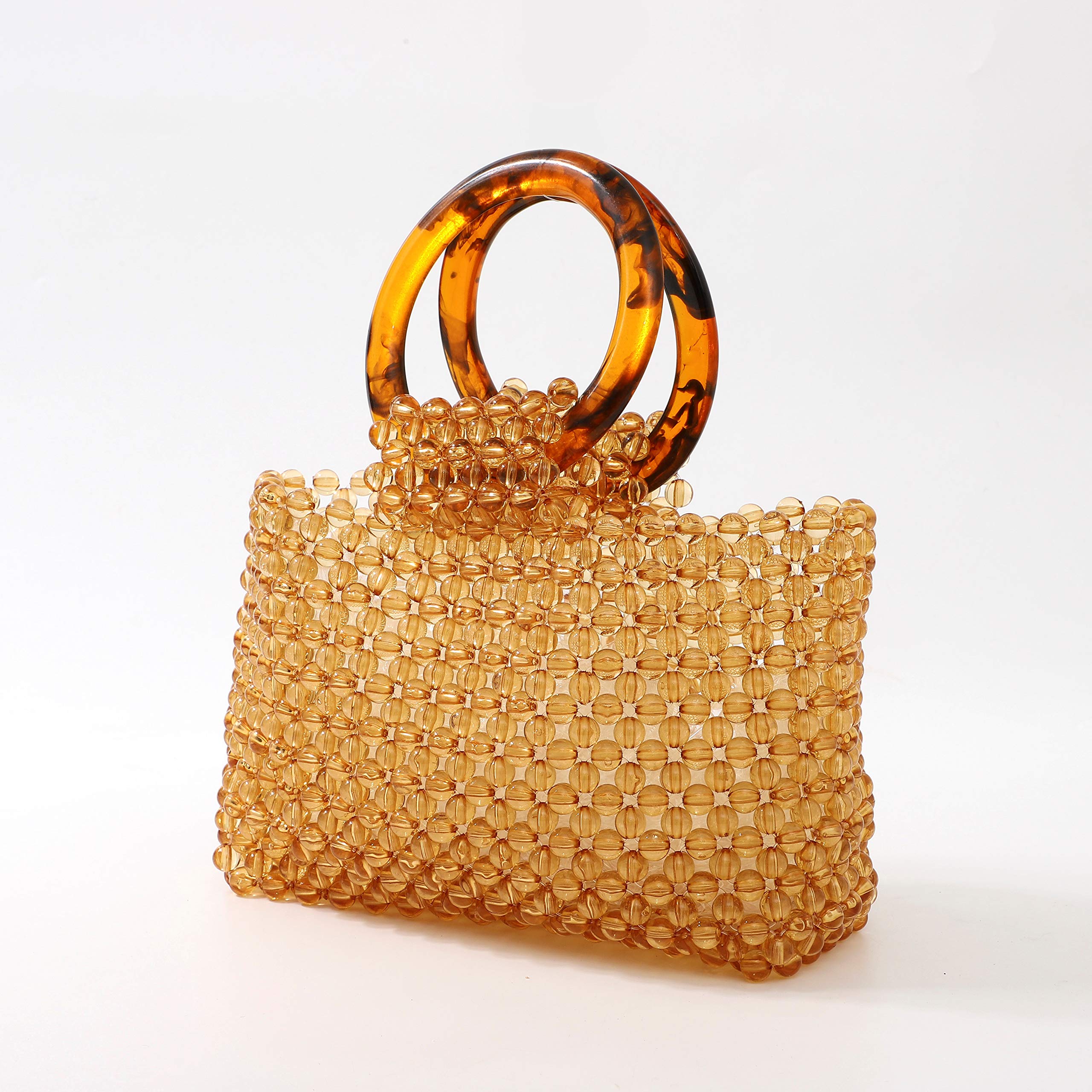 YIFEI Women's Brown Transparent Beaded Acrylic Handbag