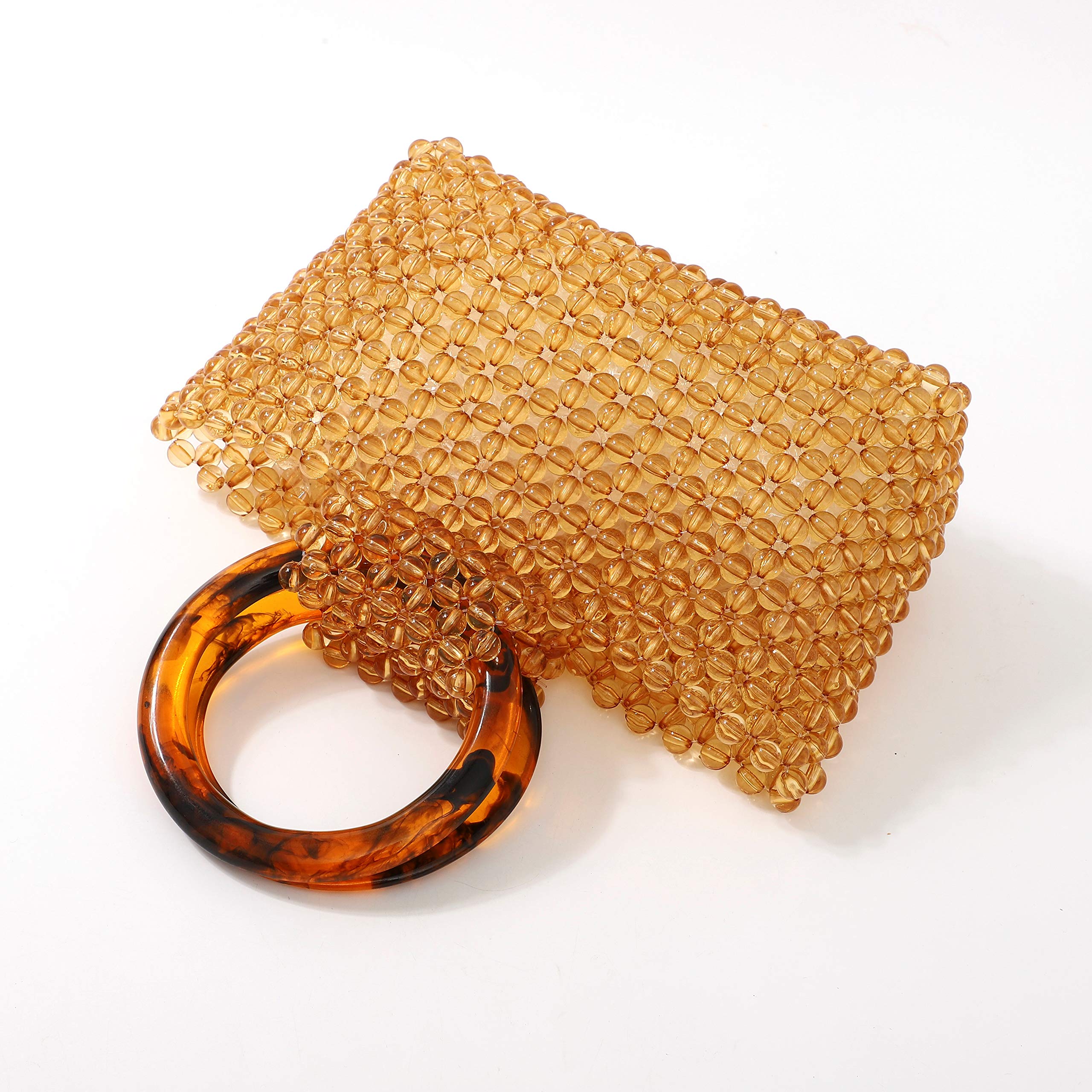 YIFEI Women's Brown Transparent Beaded Acrylic Handbag