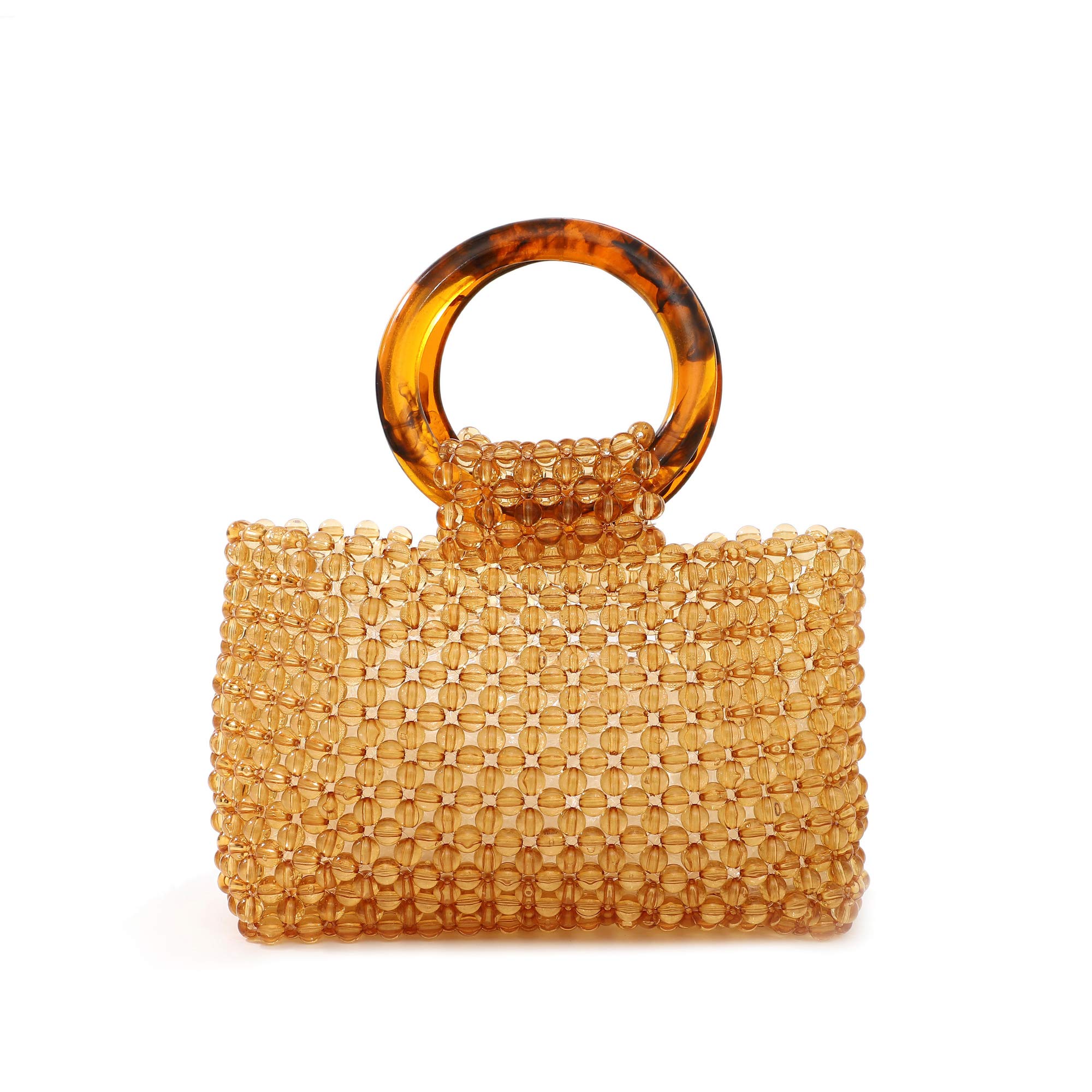 YIFEI Women's Brown Transparent Beaded Acrylic Handbag