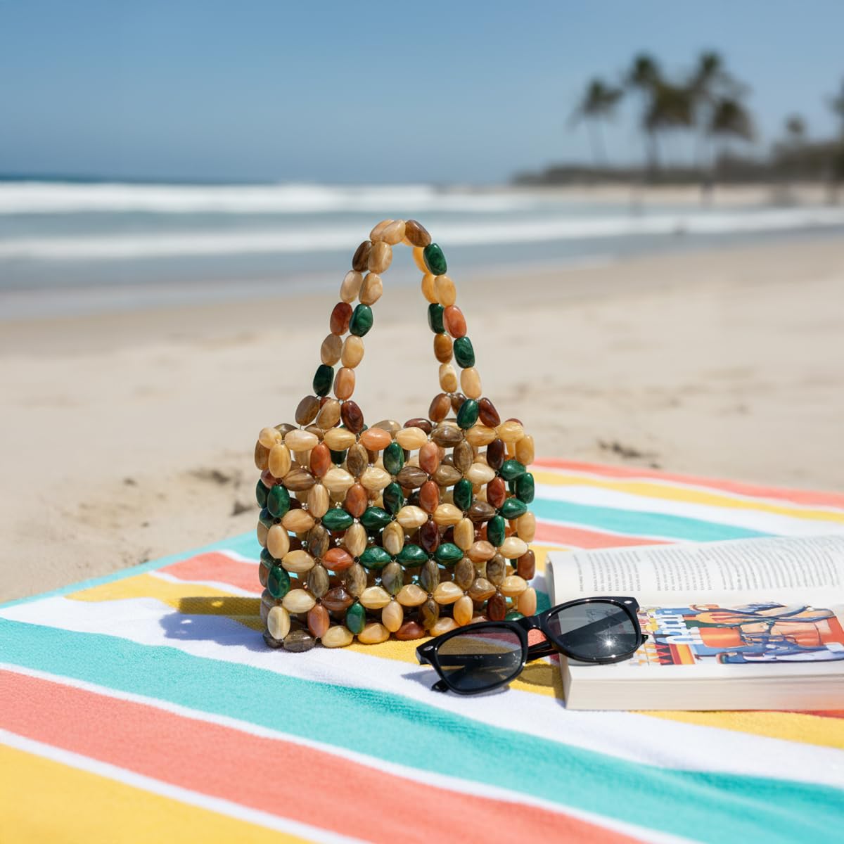 Boho Colorful Acrylic Beaded Tote Bag