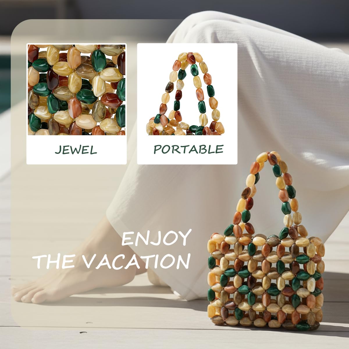Boho Colorful Acrylic Beaded Tote Bag