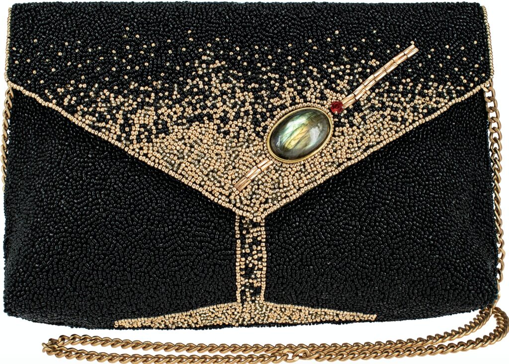 Mary Frances Olive You Beaded Crossbody Clutch