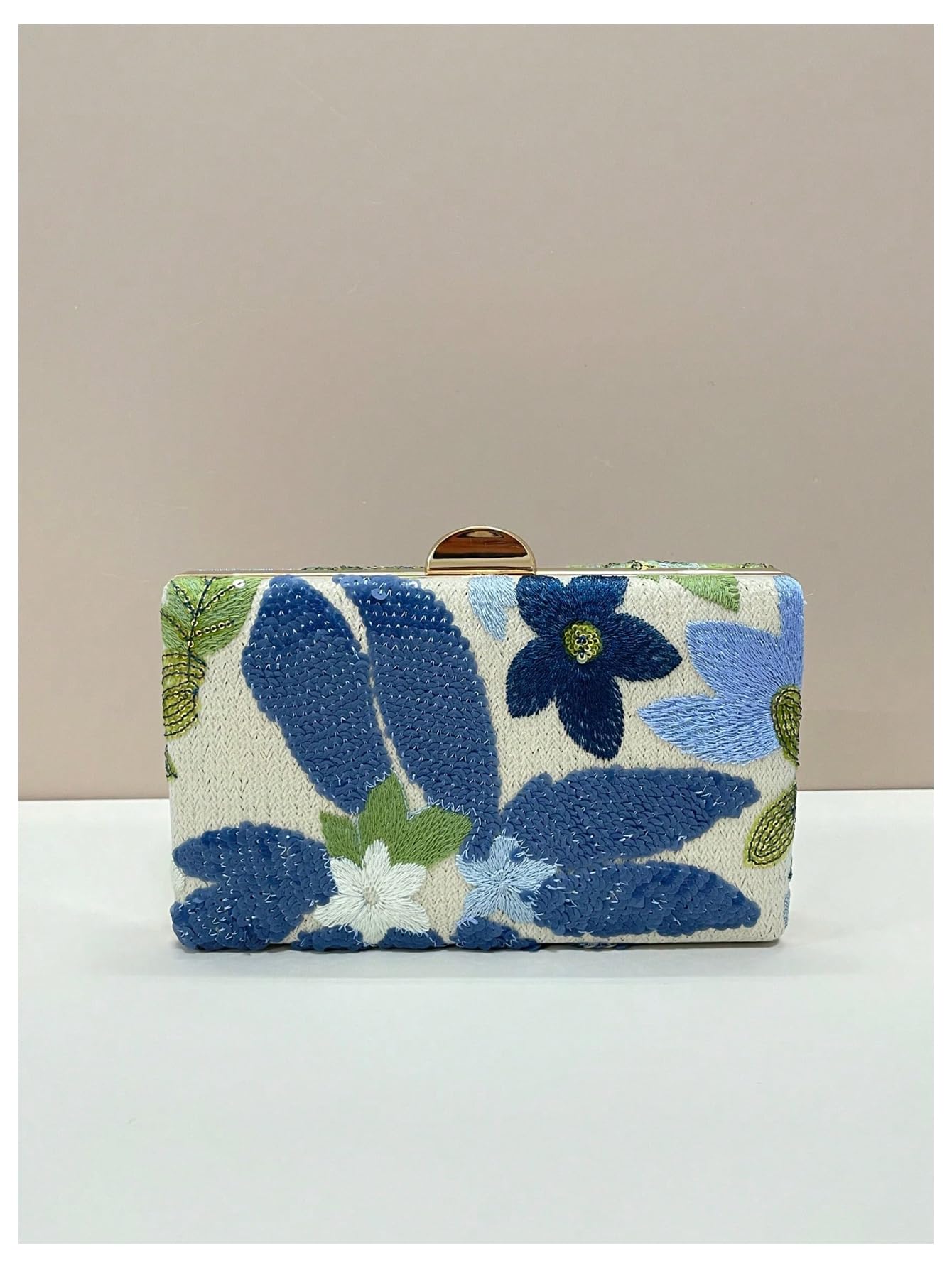 QWINEE Women's Sequin Floral Embroidery Evening Beaded Clutch