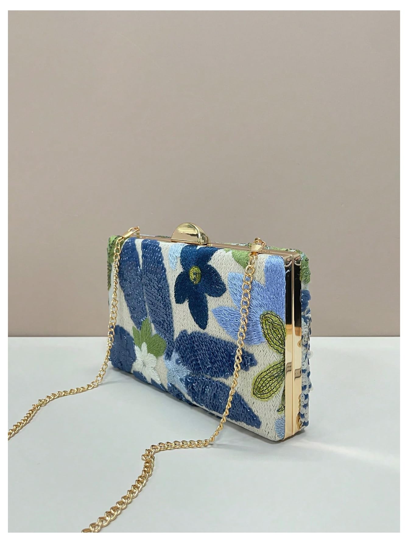 QWINEE Women's Sequin Floral Embroidery Evening Beaded Clutch