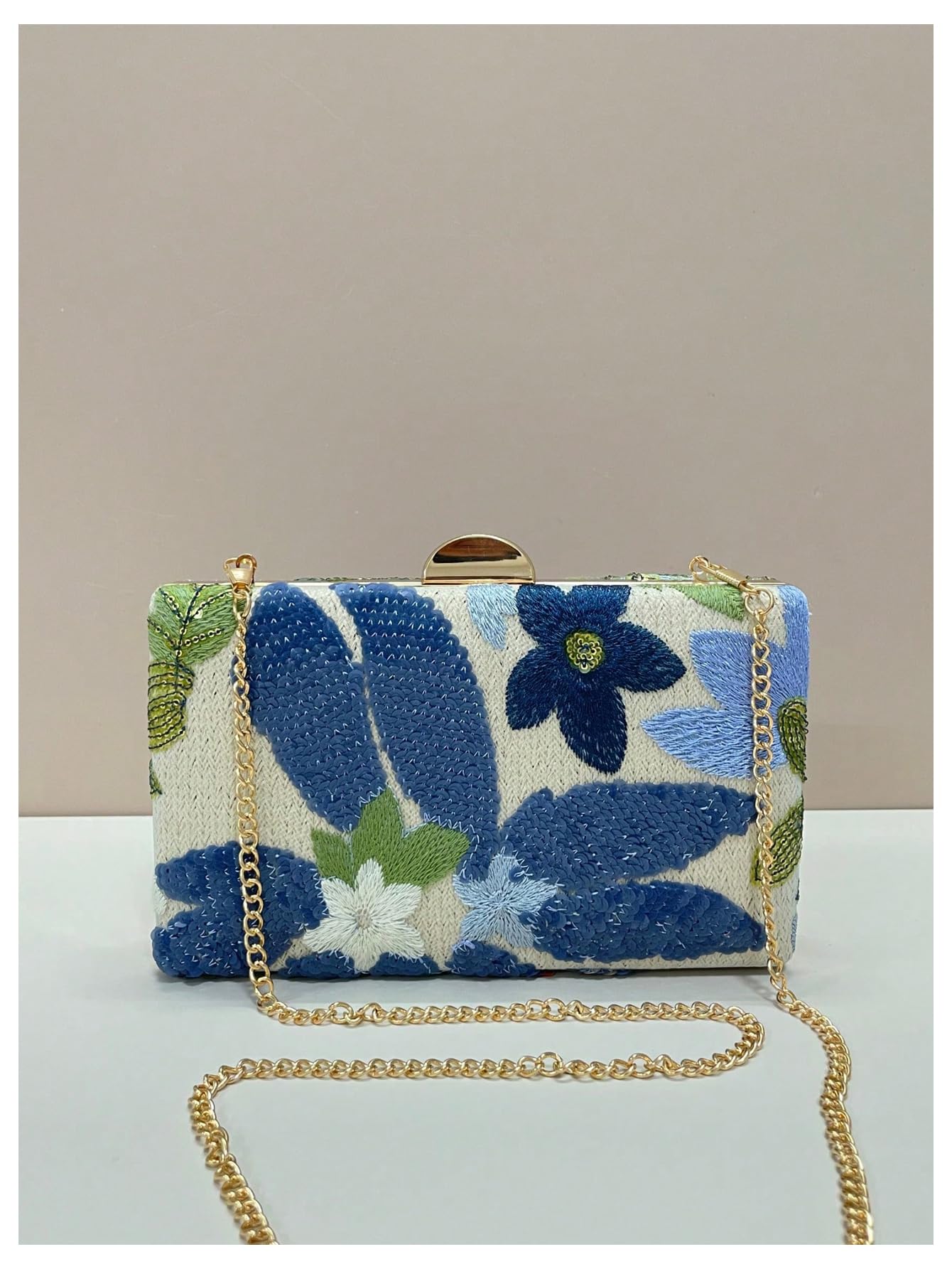 QWINEE Women's Sequin Floral Embroidery Evening Beaded Clutch