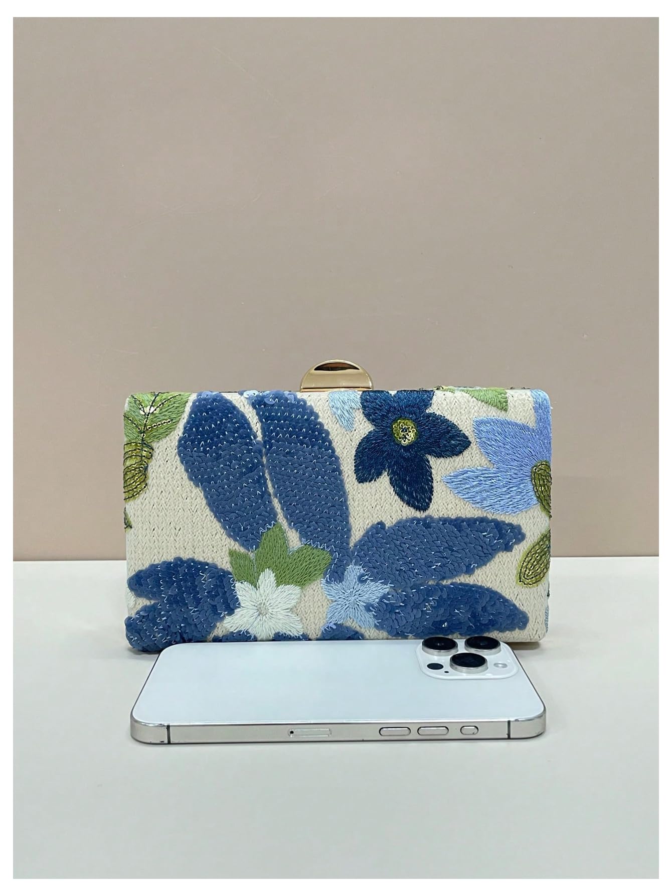 QWINEE Women's Sequin Floral Embroidery Evening Beaded Clutch