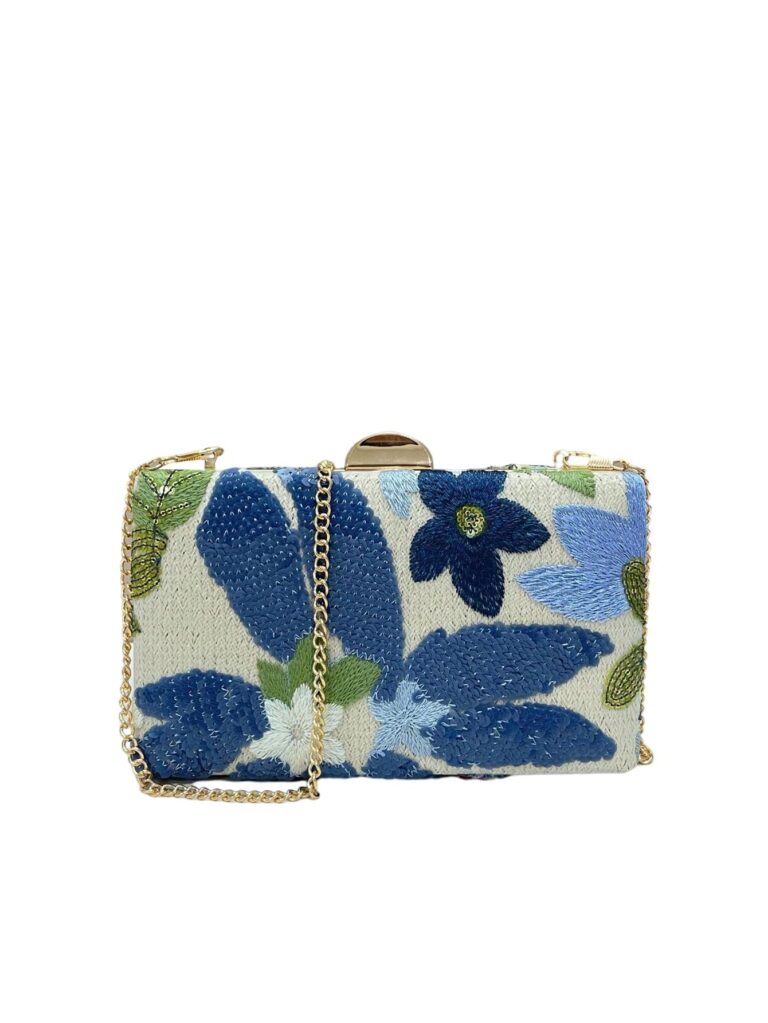 QWINEE Women's Sequin Floral Embroidery Evening Beaded Clutch Bag