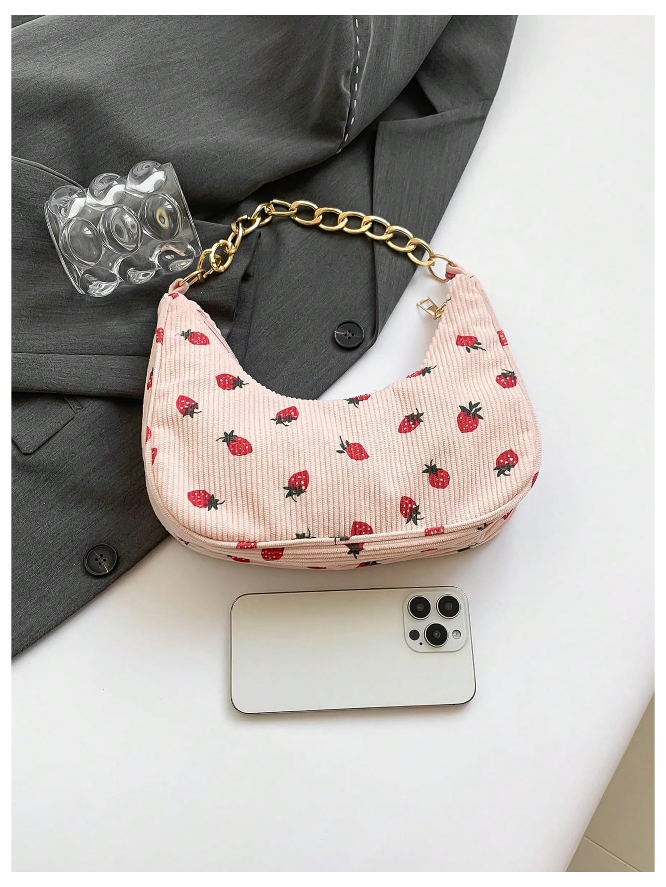 Verdusa Women's Beaded Floral Top Handle Hobo Purse with Metal Chain Crescent Handbag