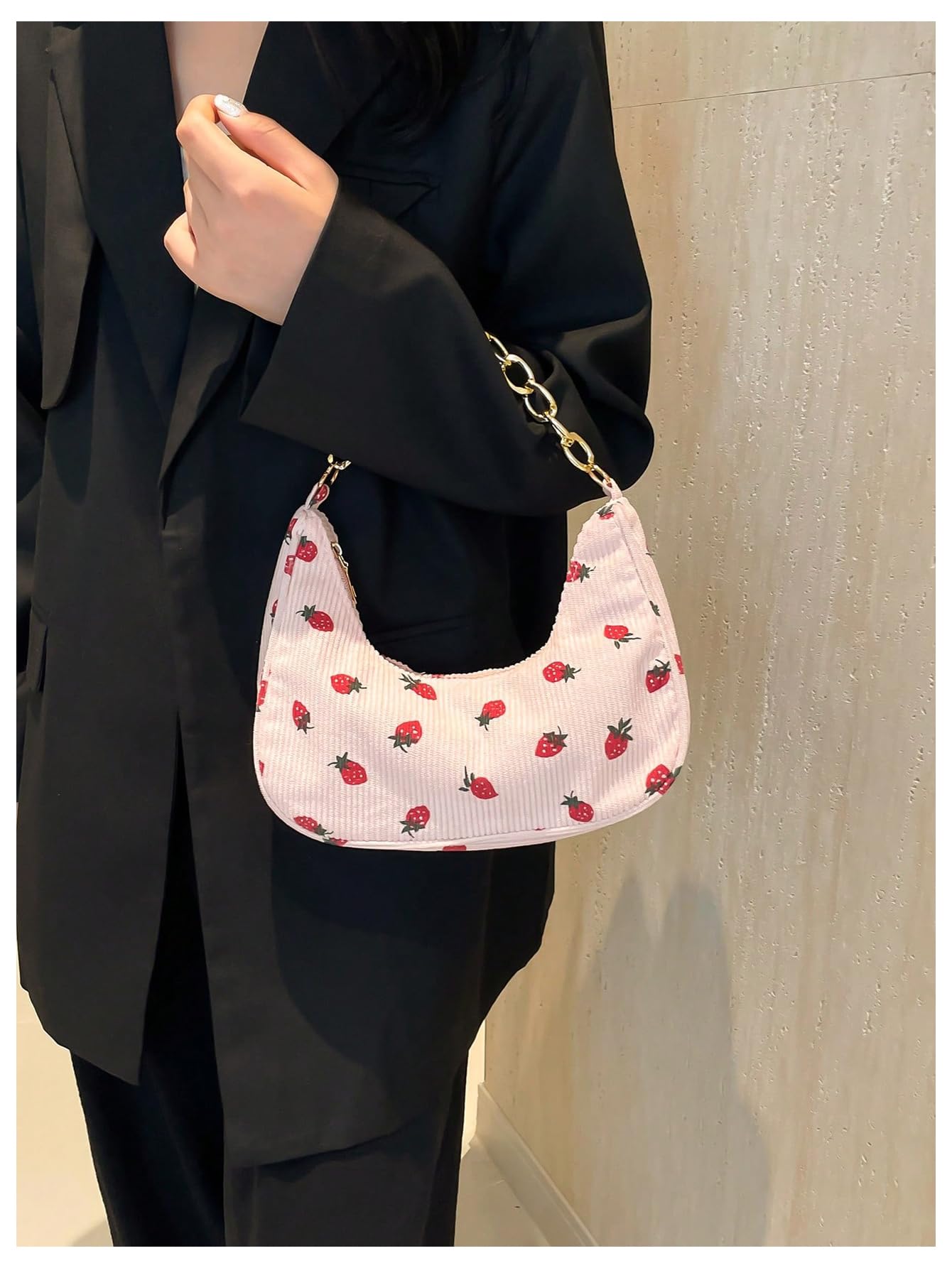 Verdusa Women's Beaded Floral Top Handle Hobo Purse with Metal Chain Crescent Handbag