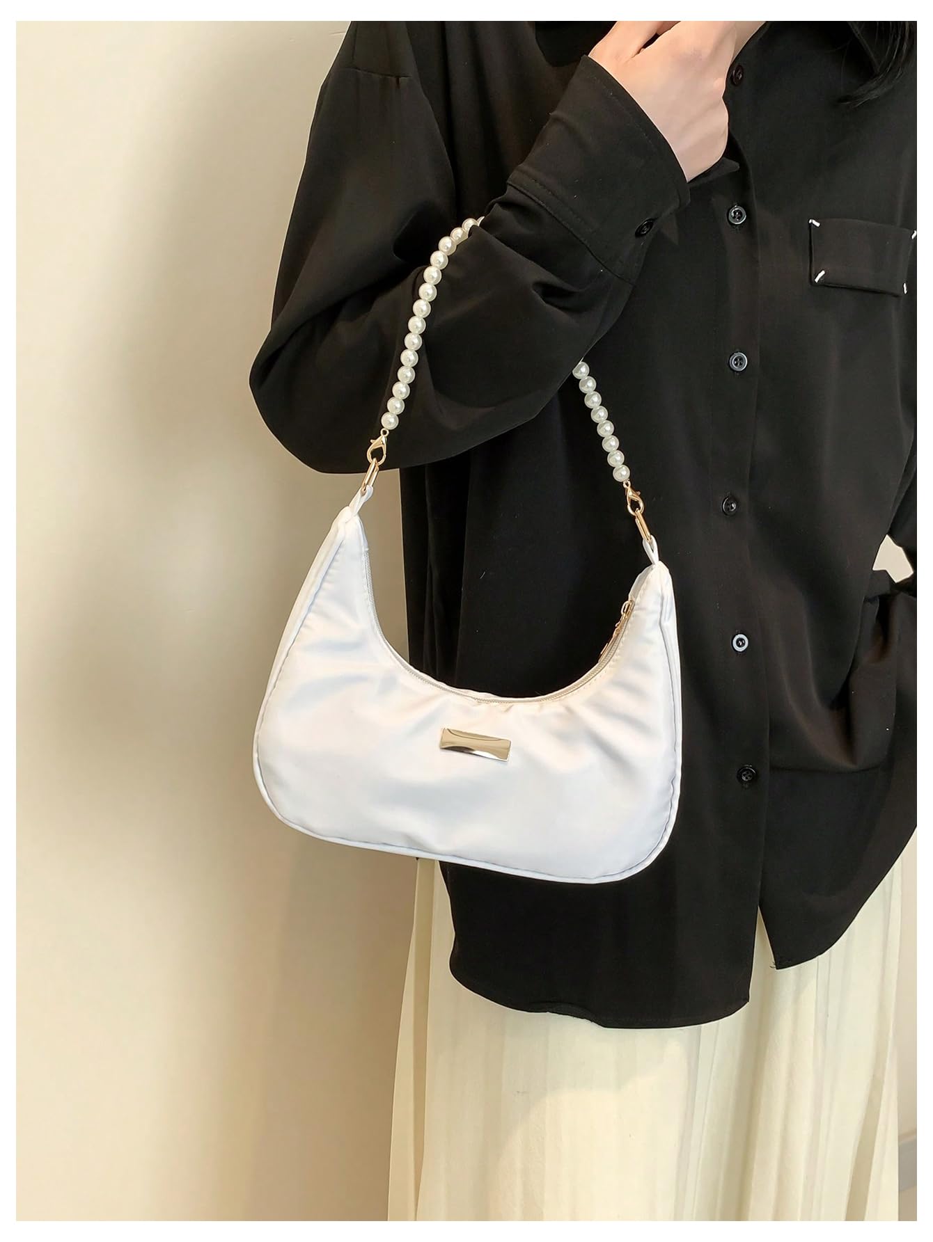 Verdusa Women's Pearl Top Handle Floral Hobo Shoulder Handbag
