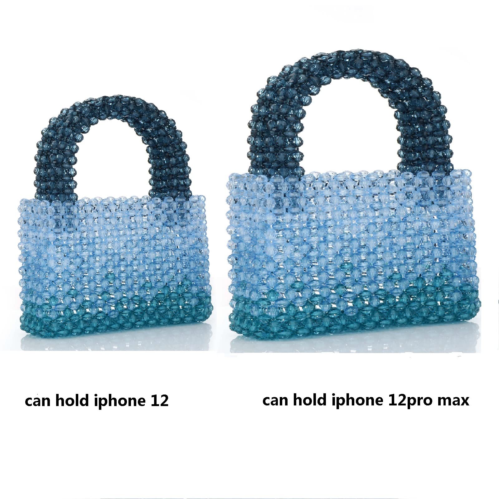Women's Handmade Mini Acrylic Beaded Evening Purse Gradient Transparent Blue Tote Bag