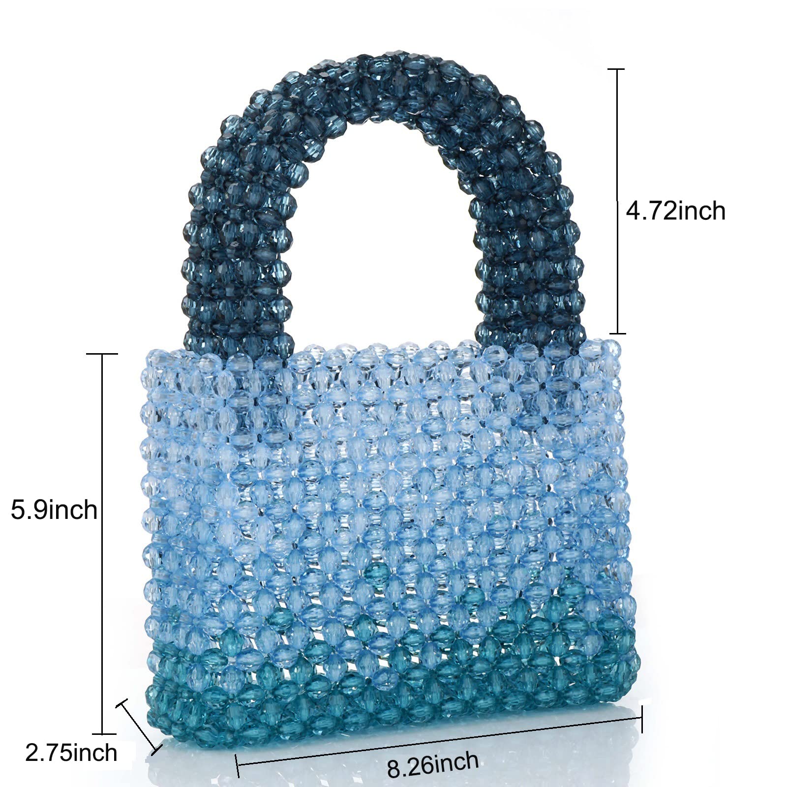 Women's Handmade Mini Acrylic Beaded Evening Purse Gradient Transparent Blue Tote Bag