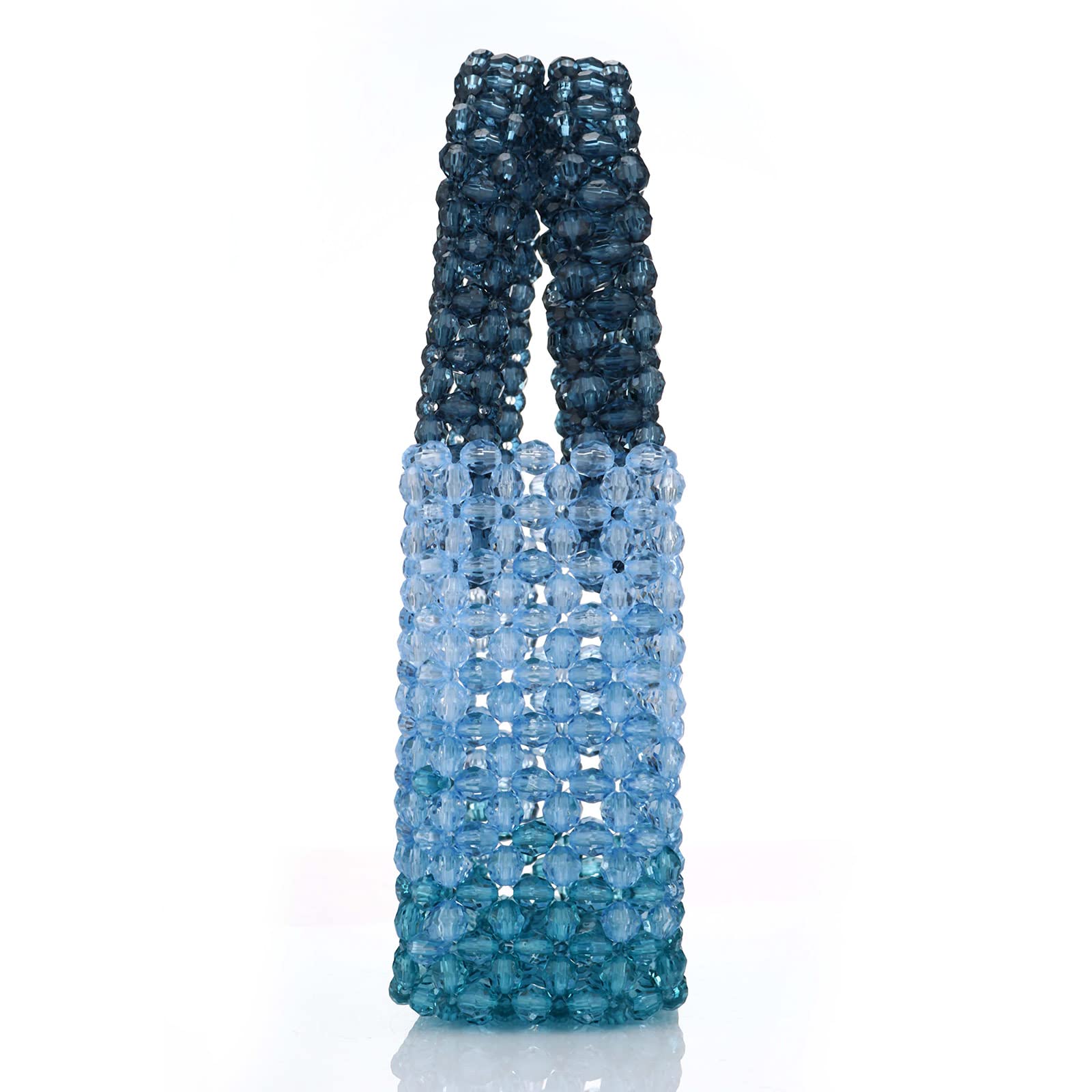 Women's Handmade Mini Acrylic Beaded Evening Purse Gradient Transparent Blue Tote Bag