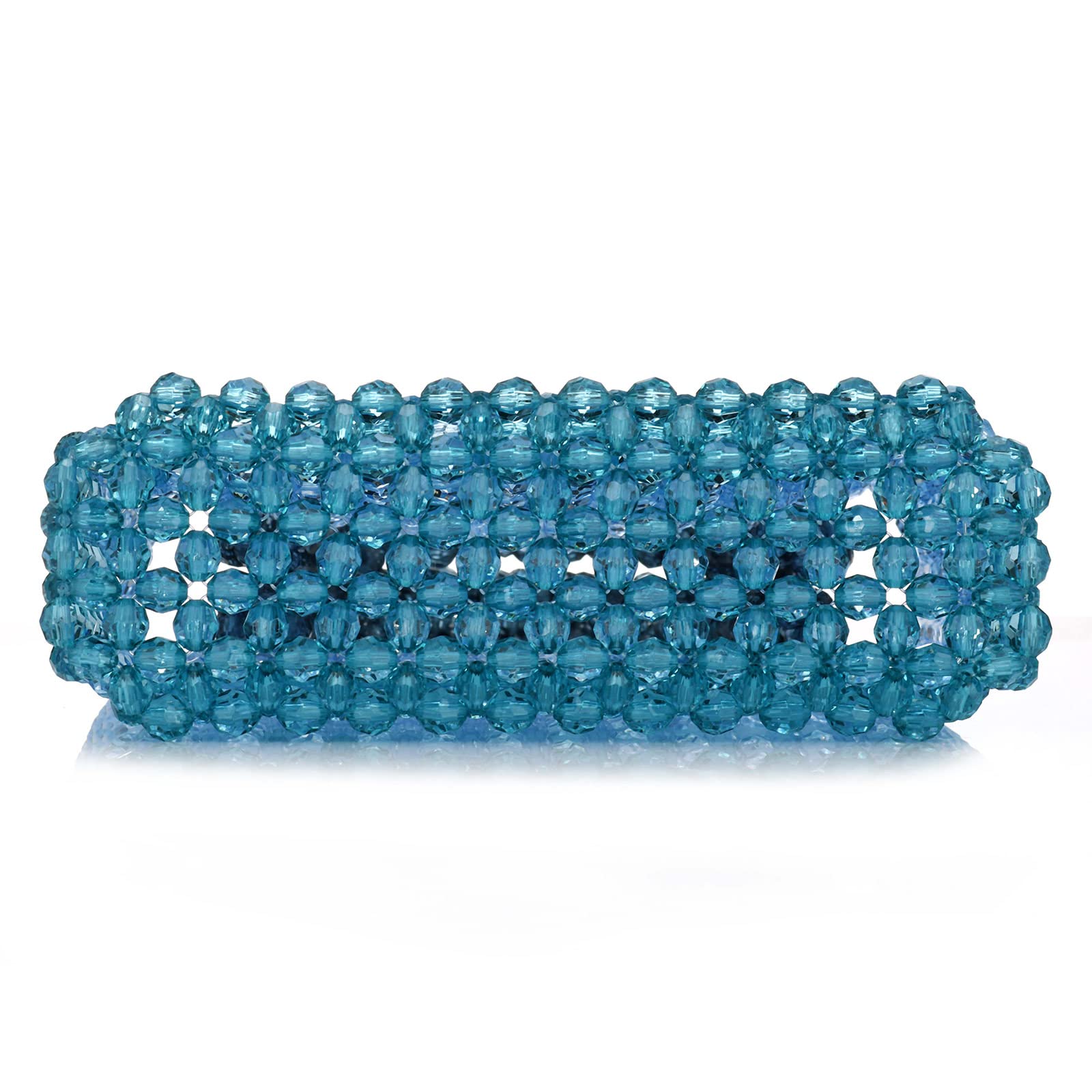 Women's Handmade Mini Acrylic Beaded Evening Purse Gradient Transparent Blue Tote Bag