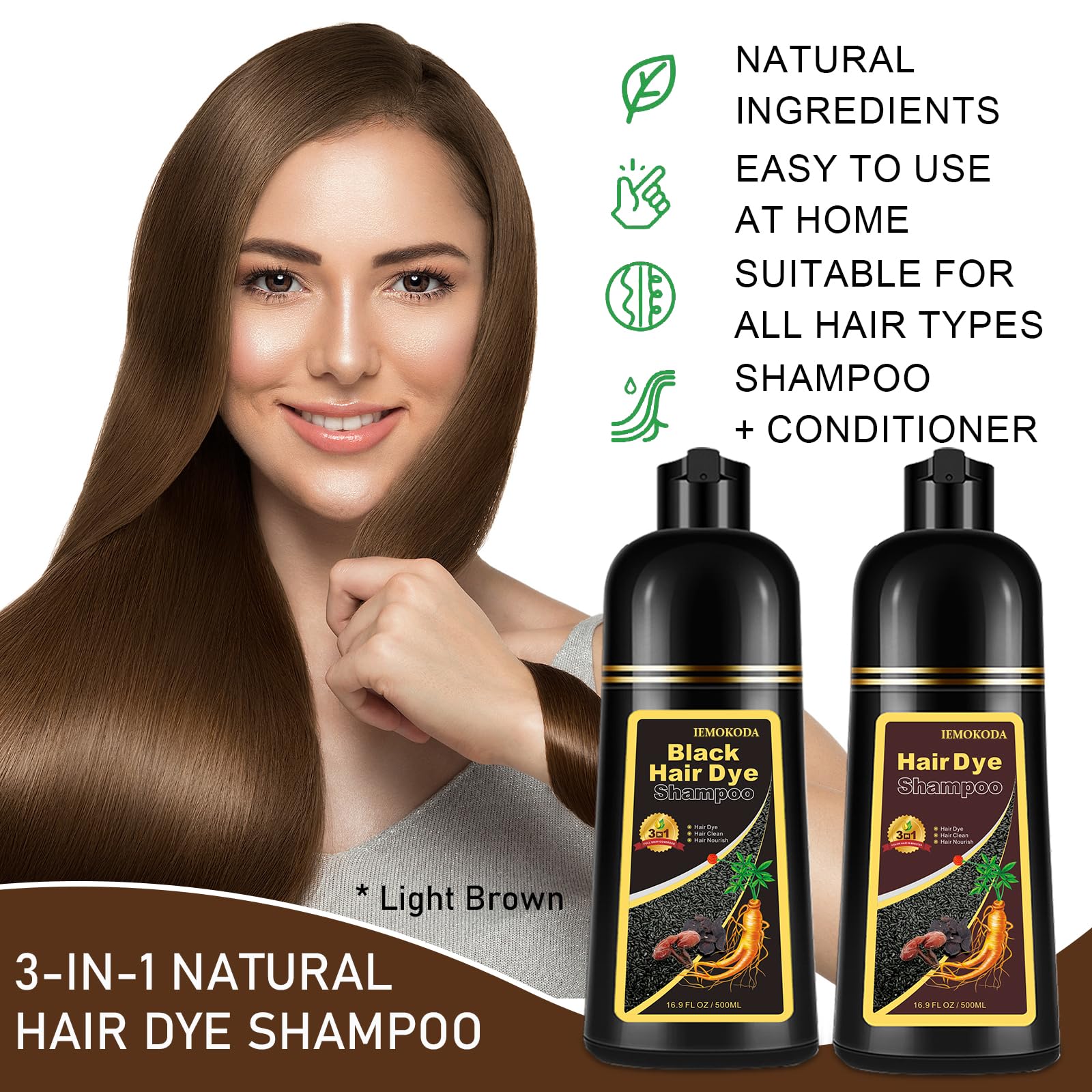 Chestnut Brown 3-in-1 Hair Dye Shampoo