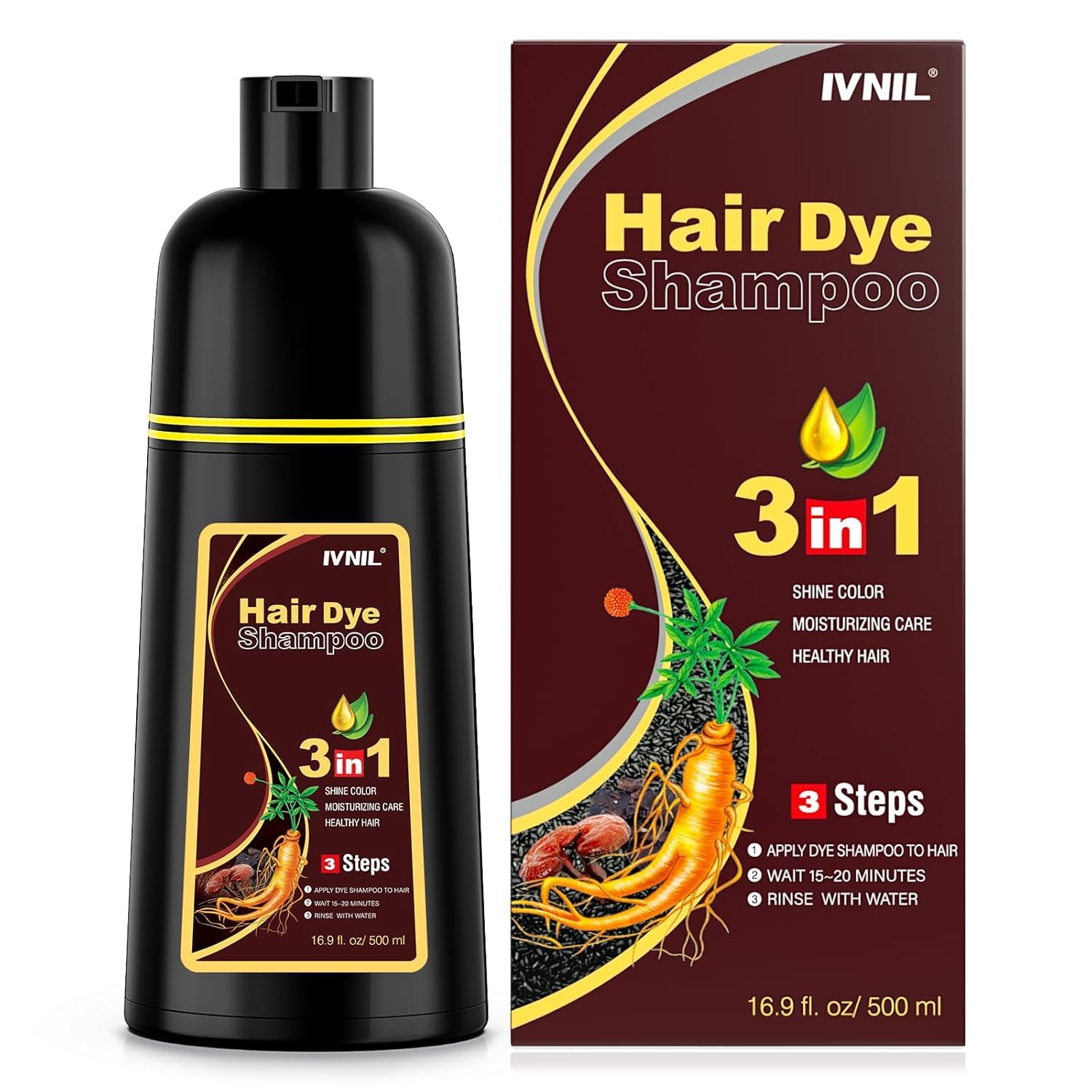 Ivnil Dark Brown 3-in-1 Hair Dye Shampoo