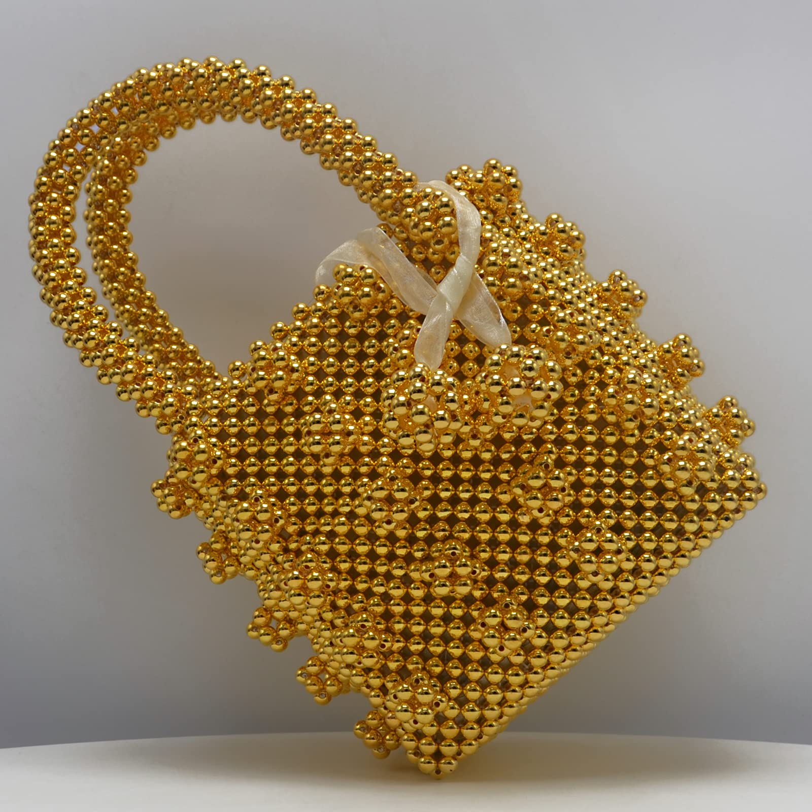 Miuco Women's Handmade Beaded Crystal Pearl Tote Handbags