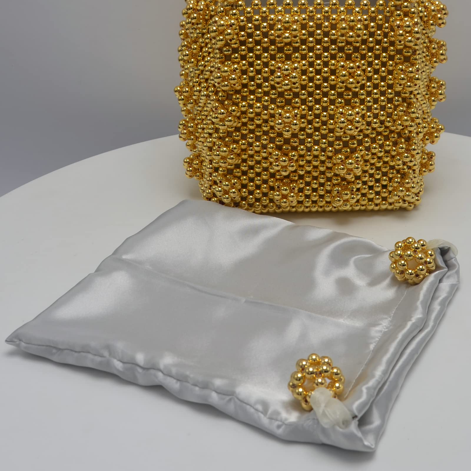Miuco Women's Handmade Beaded Crystal Pearl Tote Handbags