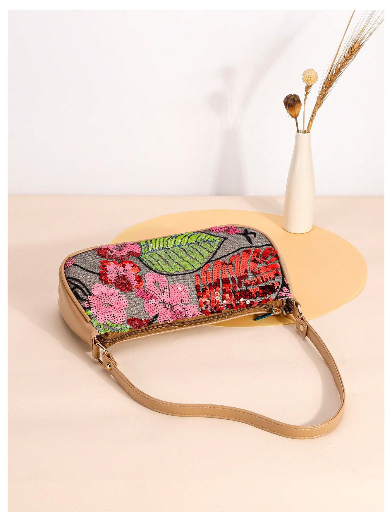 Verdusa Women's Beaded Floral Square Sequin Handbag