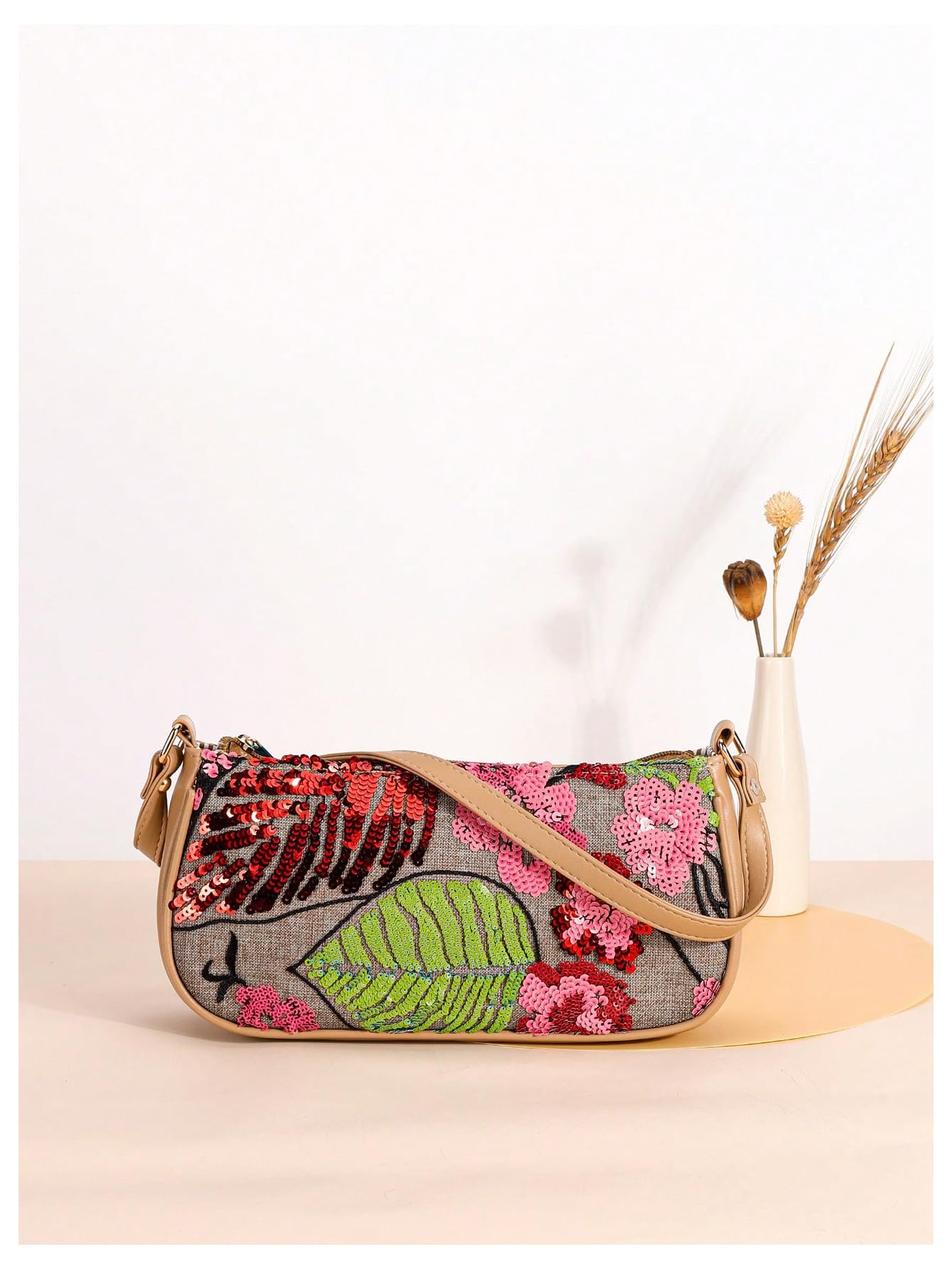 Verdusa Women's Beaded Floral Square Sequin Handbag