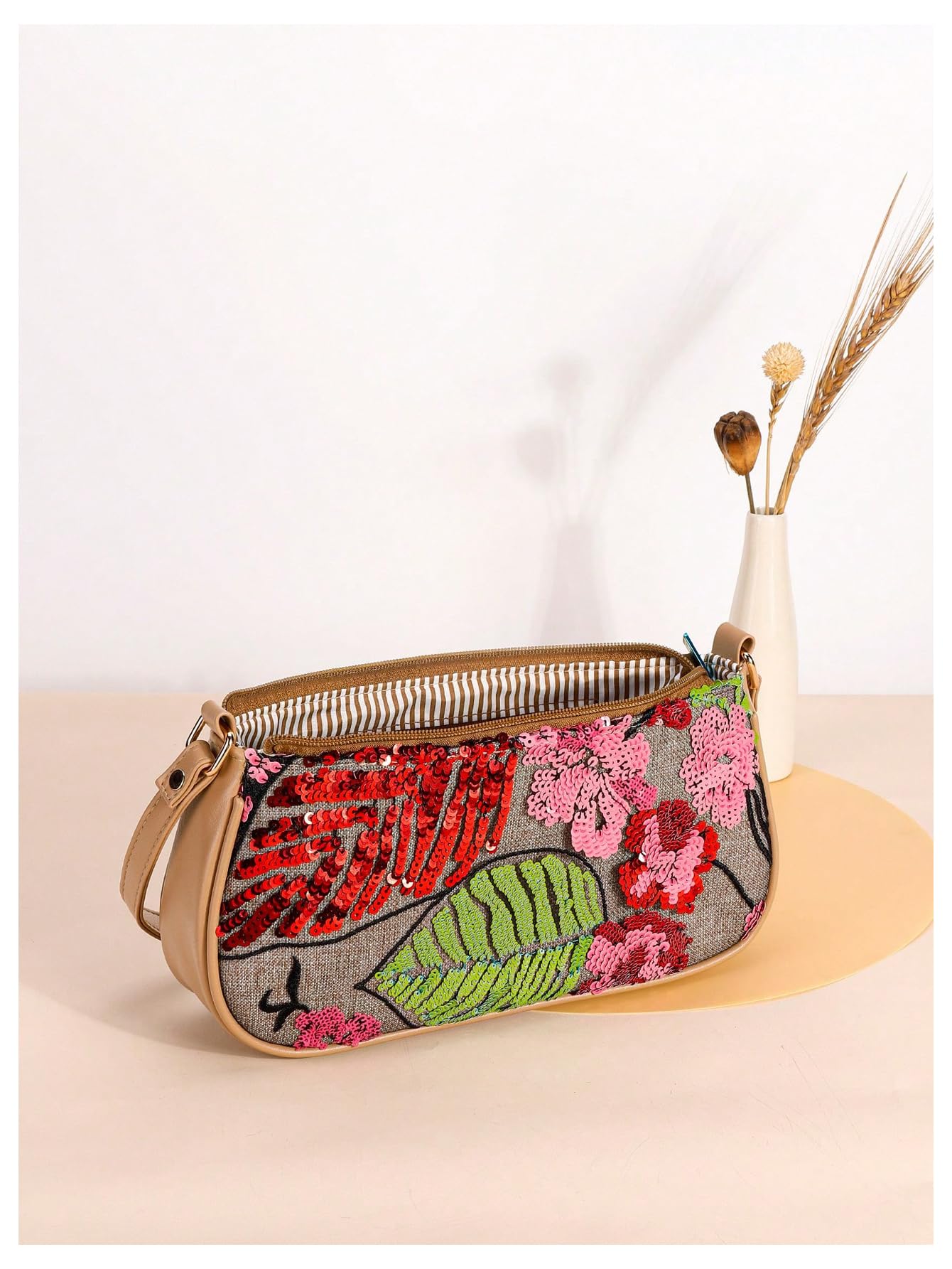 Verdusa Women's Beaded Floral Square Sequin Handbag